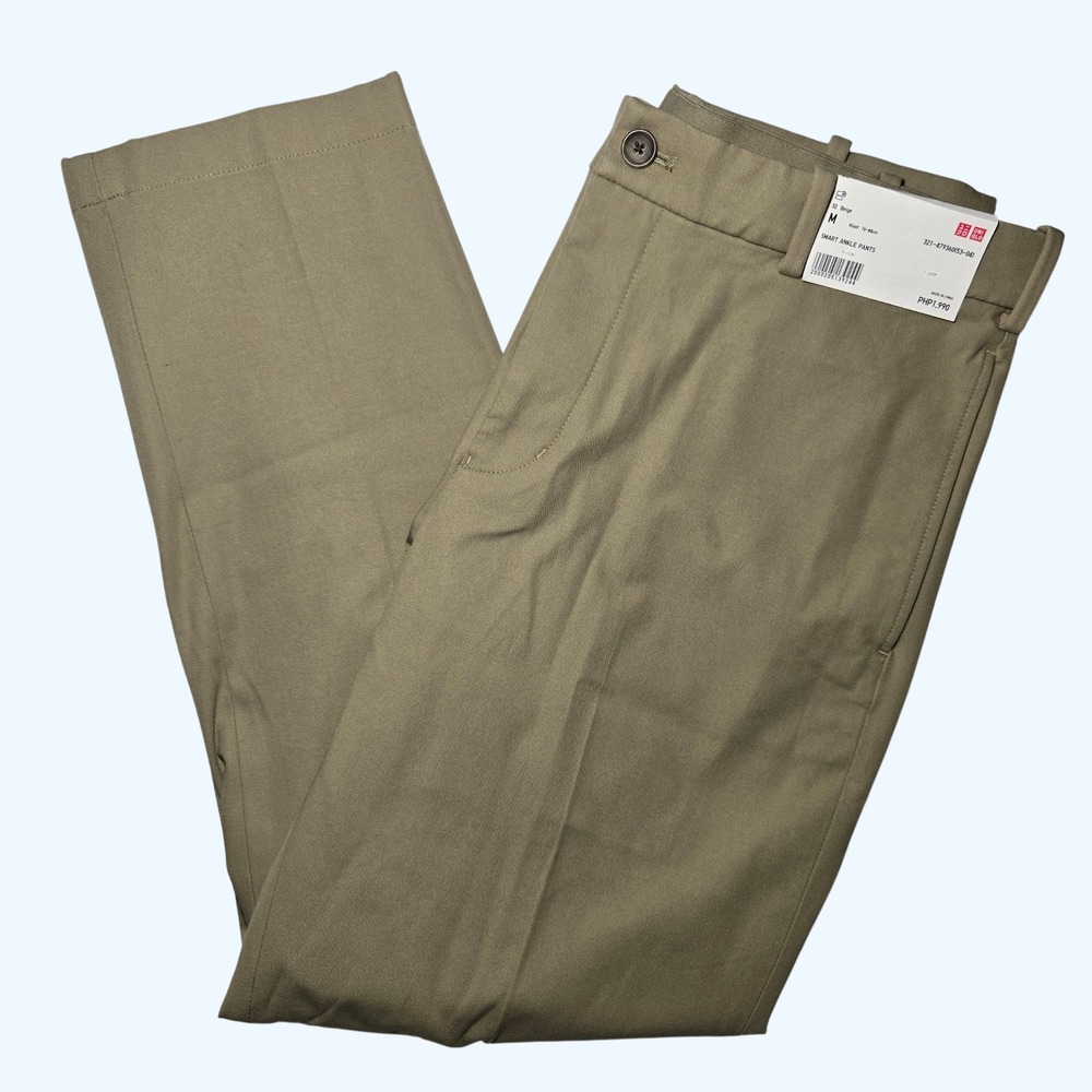 NEW Uniqlo Smart Ankle Pants Beige Slim Fit Tapered Chinos Mens Medium 32x28